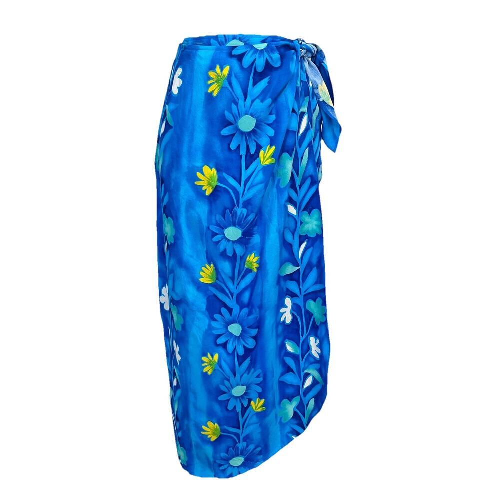 Vintage Jams World Wrap Skirt size Small Blue Blutrellis Floral Tropical Hawaii